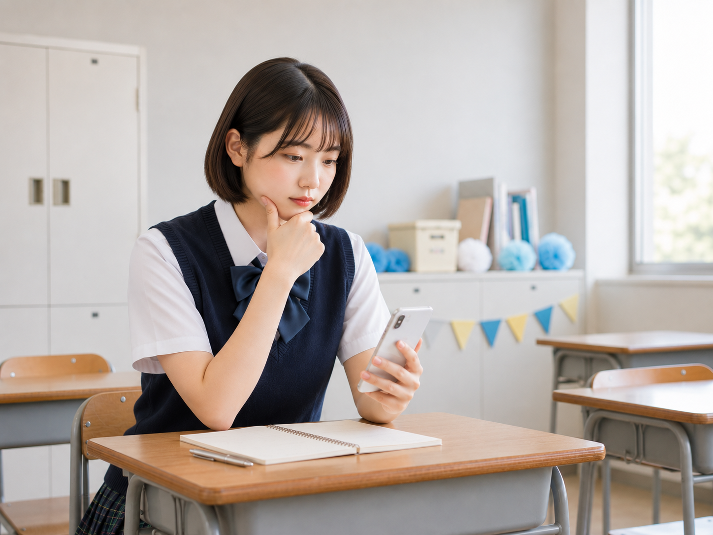 スマホで金額を確認している学生風の画像