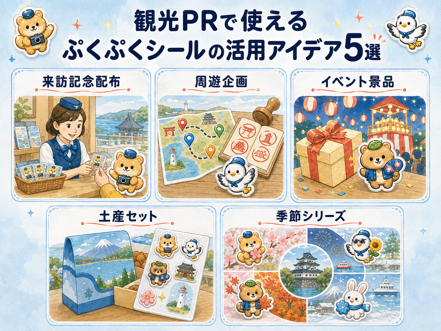 観光PRで使えるぷくぷくシールの活用アイデア5選の図解
