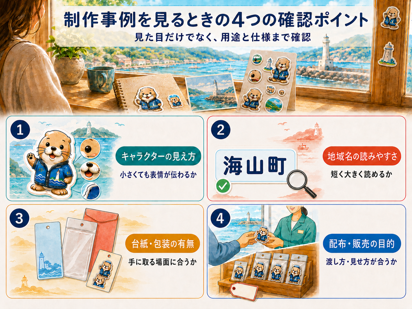 制作事例を見るときの４つの確認ポイントの図解