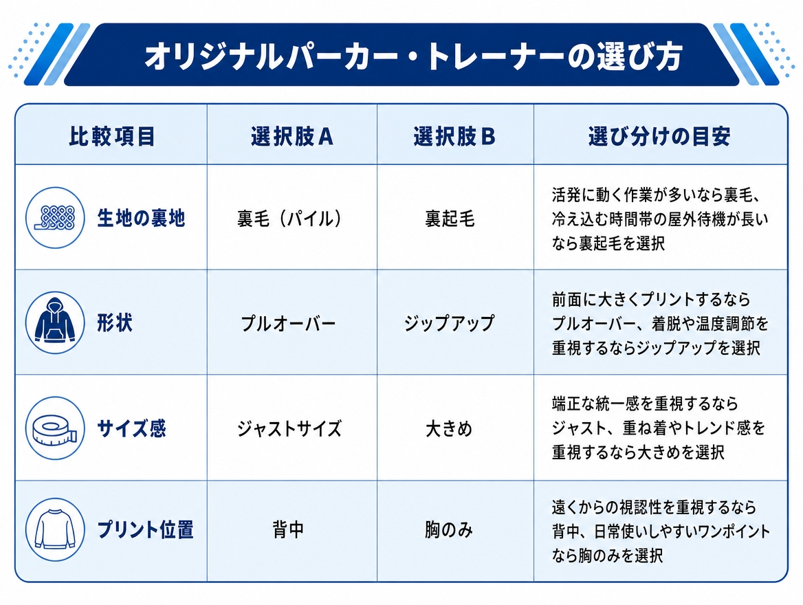 選び方の表