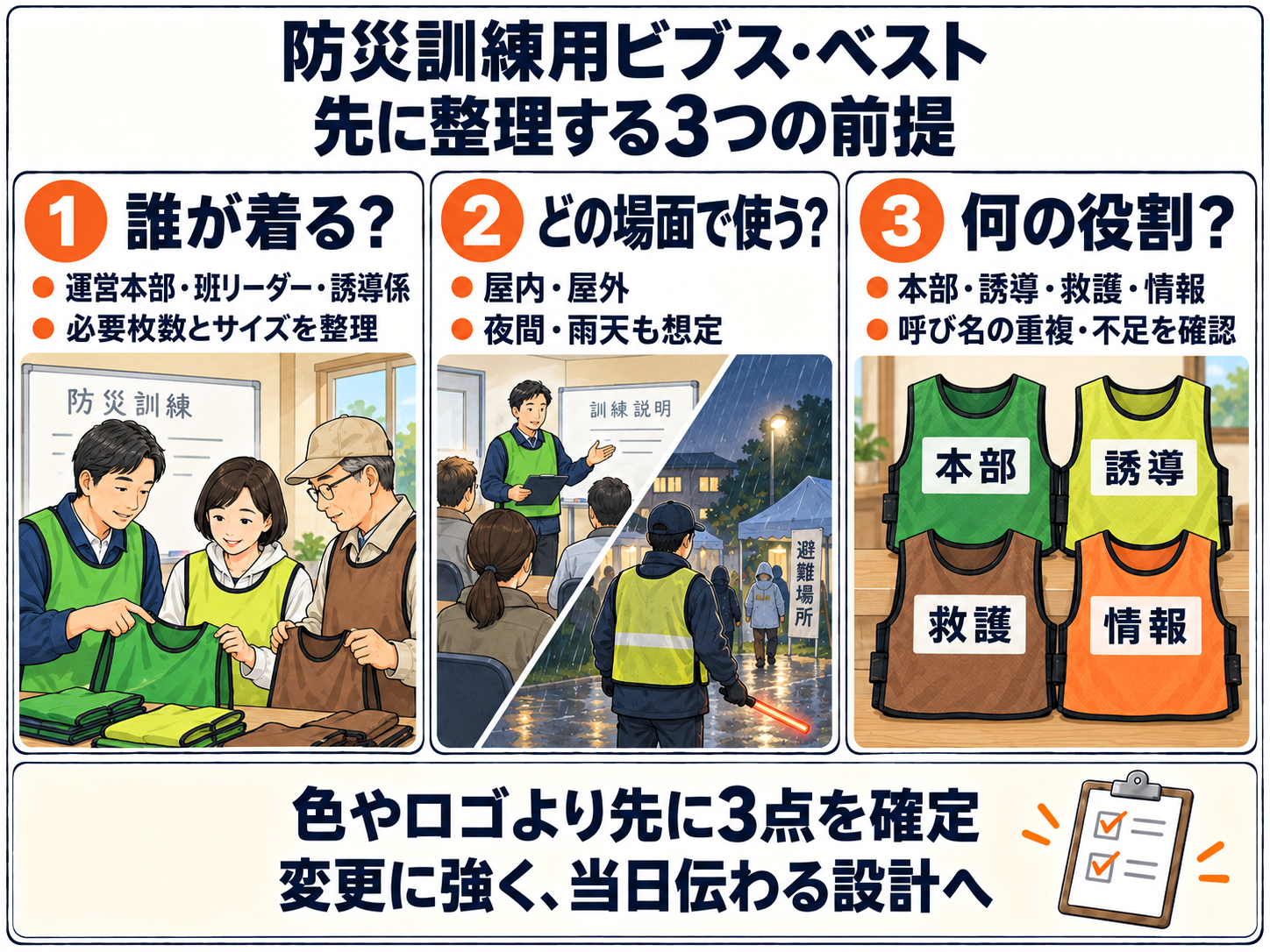 防災訓練用ビブス・ベストで先に整理する3つの前提