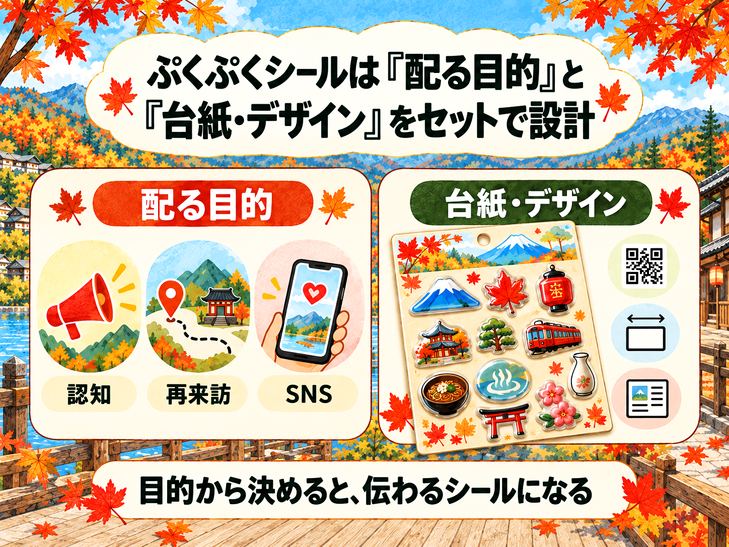 ぷくぷくシールは『配る目的』と『台紙・デザイン』をセットで設計することを解説した図解