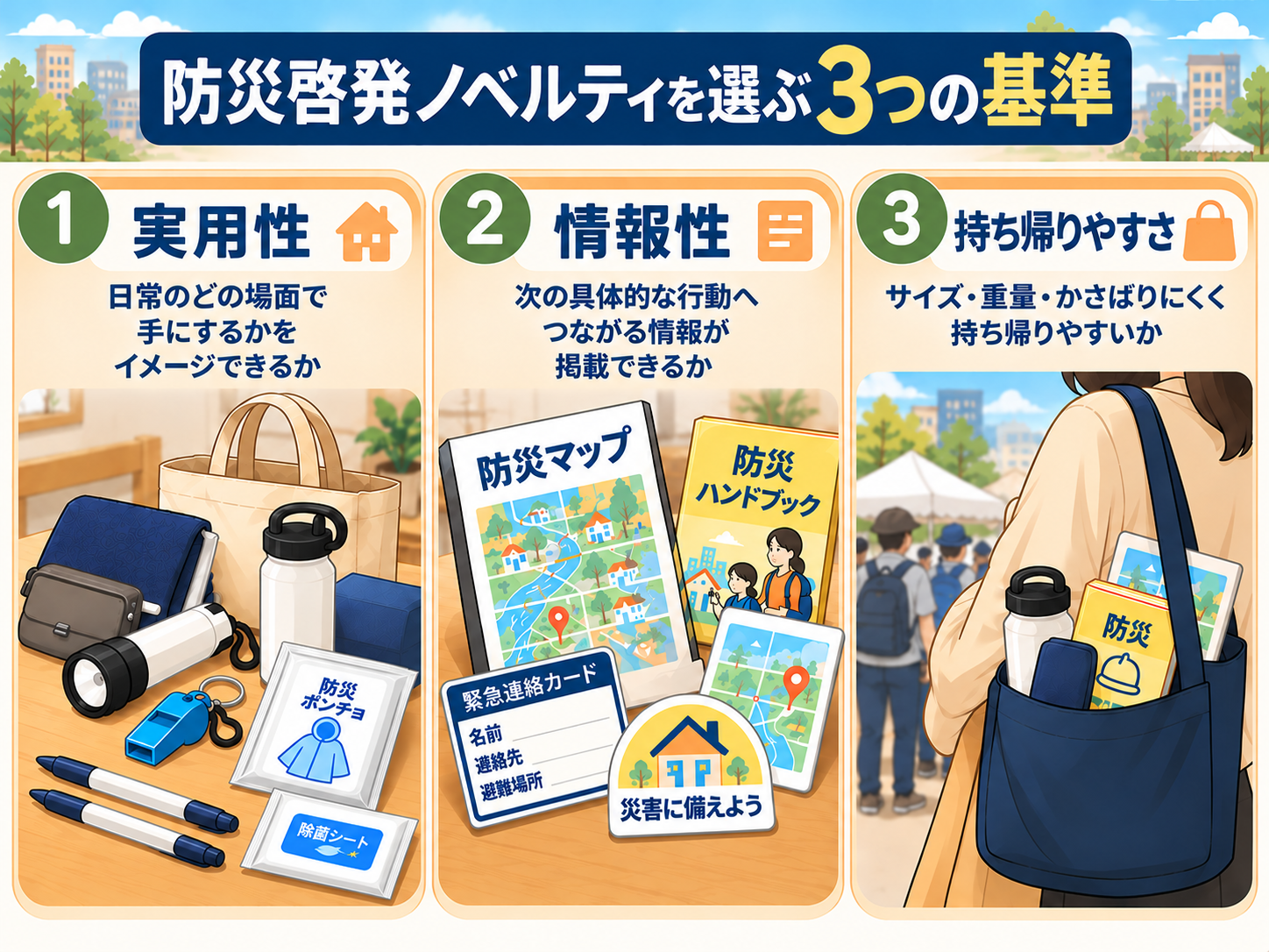 自治体・企業向けの防災啓発ノベルティ5選「備える意識を広げる選び方」のアイキャッチ画像