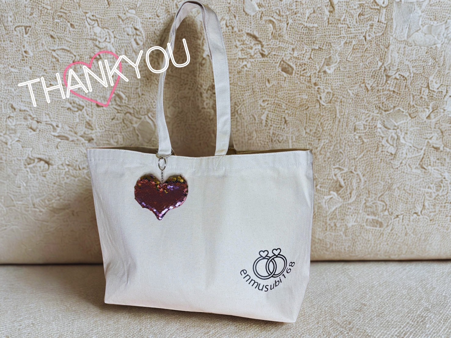ロゴ入りキャンバストート シルクプリント 成約記念品 結婚相談所ノベルティ 名入れ制作 福岡 あんころ